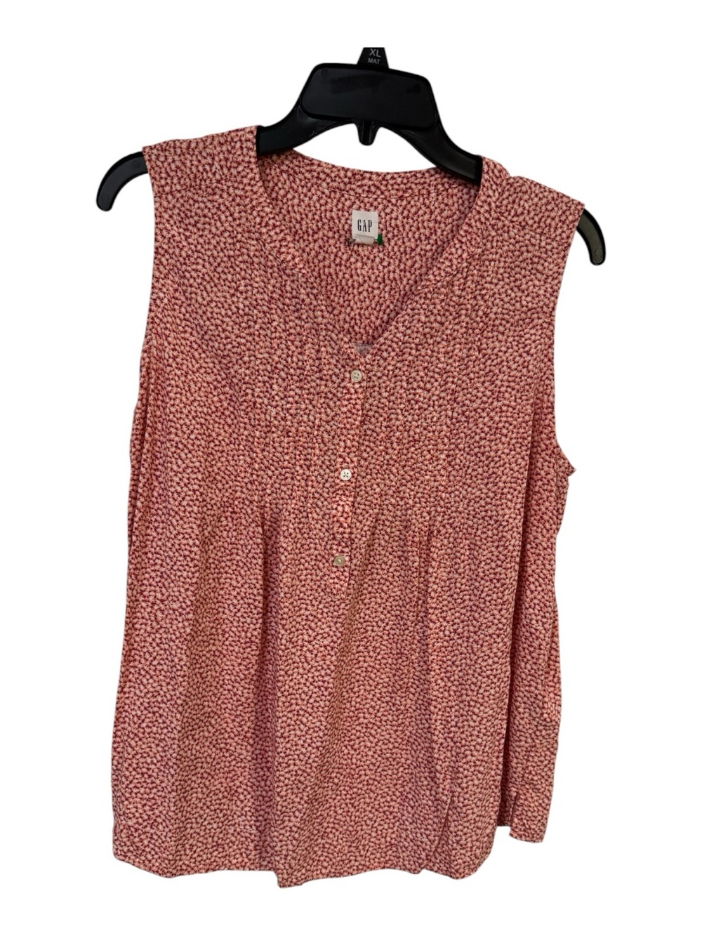 Gap Large Peach Ditsy Floral Sleeveless Pintuck V-Neck Rayon Blouse - Picture 2 of 5